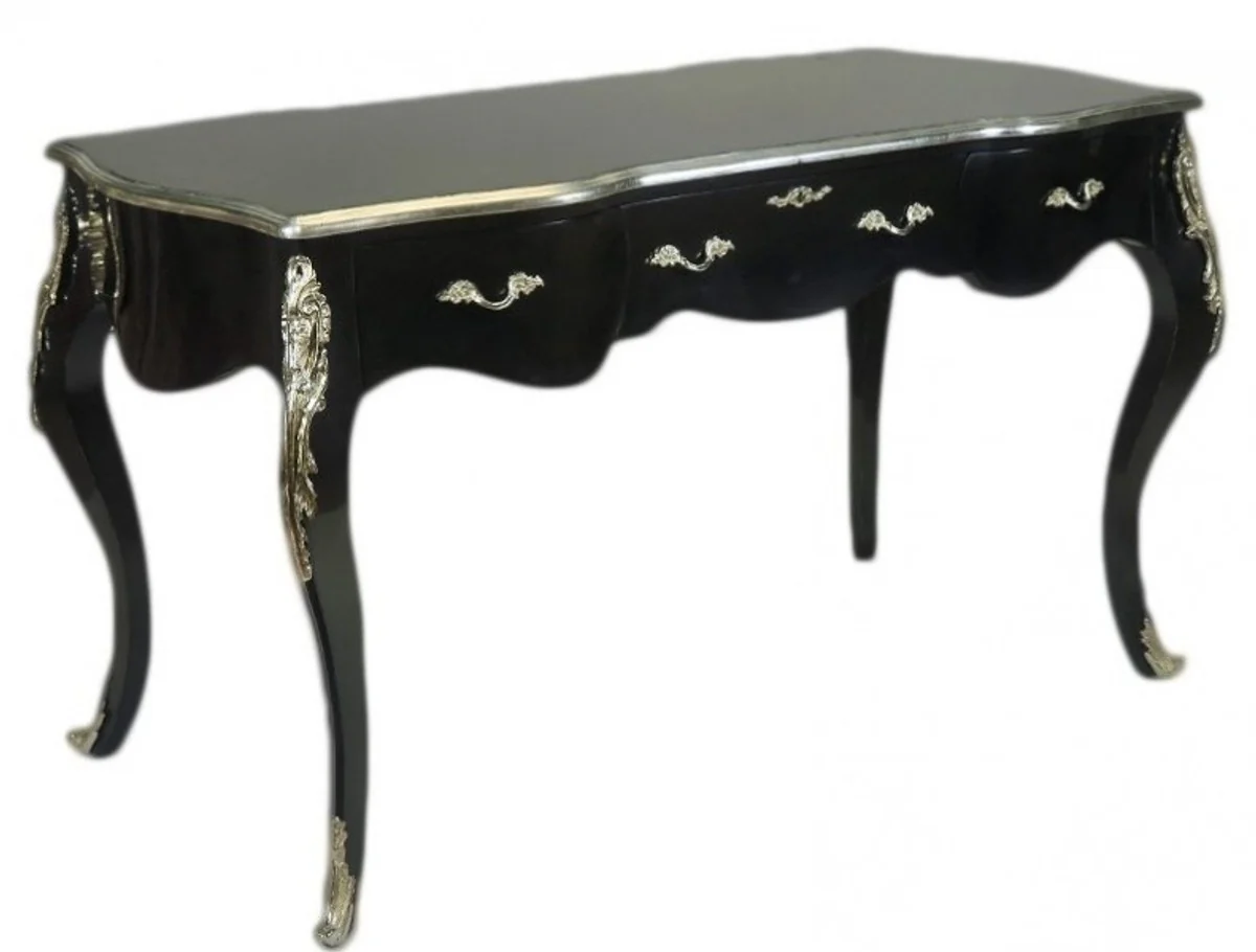 Casa Padrino luxury Baroque Secretary Black / Silver 150cm - Desk luxury furniture