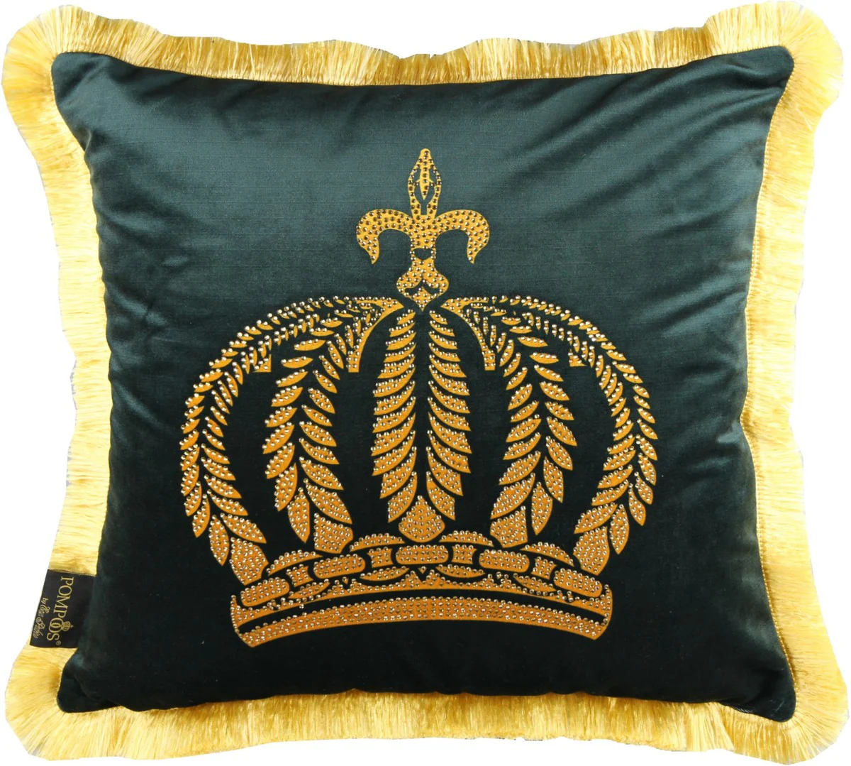 Harald Gl??ckler luxury cushion Pomp??s by Casa Padrino dark green / gold crown with rhinestones - Gl??ckler cushion