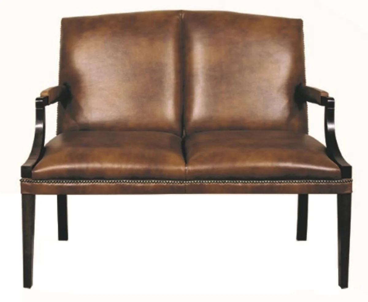 Casa Padrino banco 2 plazas con reposabrazos marr¨®n / negro 120 x 60 x H. 100 cm - Muebles de Cuero Genuino