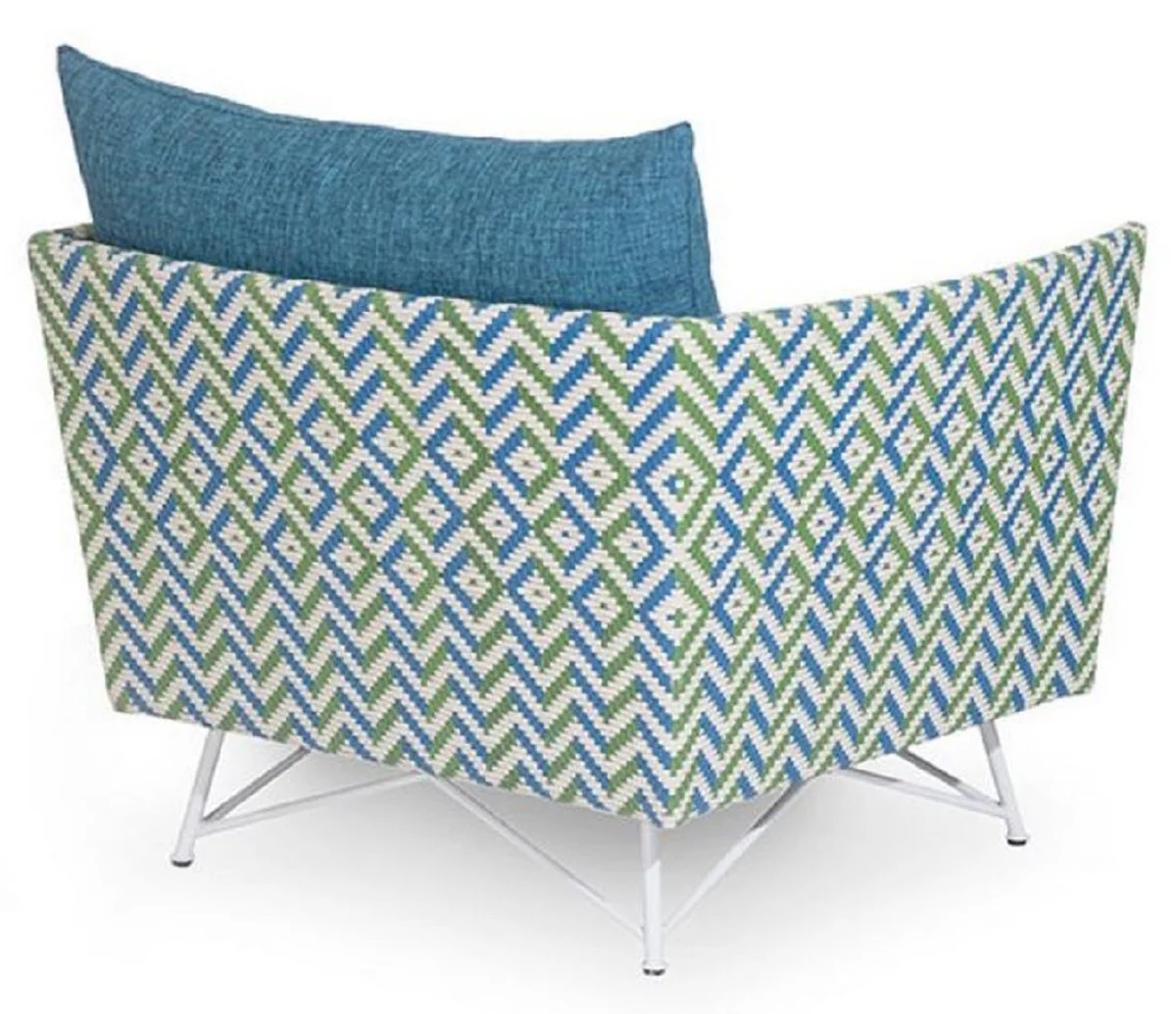 Casa Padrino sillón de jardín de lujo azul / verde / blanco 100 x 86 x A. 70 cm - Sillón resistente a la intemperie tejido a mano - Muebles sillón de piscina de hotel de terraza de jardín
