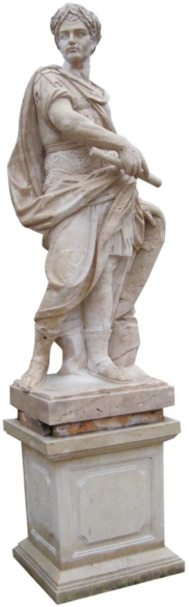 Casa Padrino escultura de m¨¢rmol estilo antiguo romano sobre columna lado derecho beige A. 280 cm