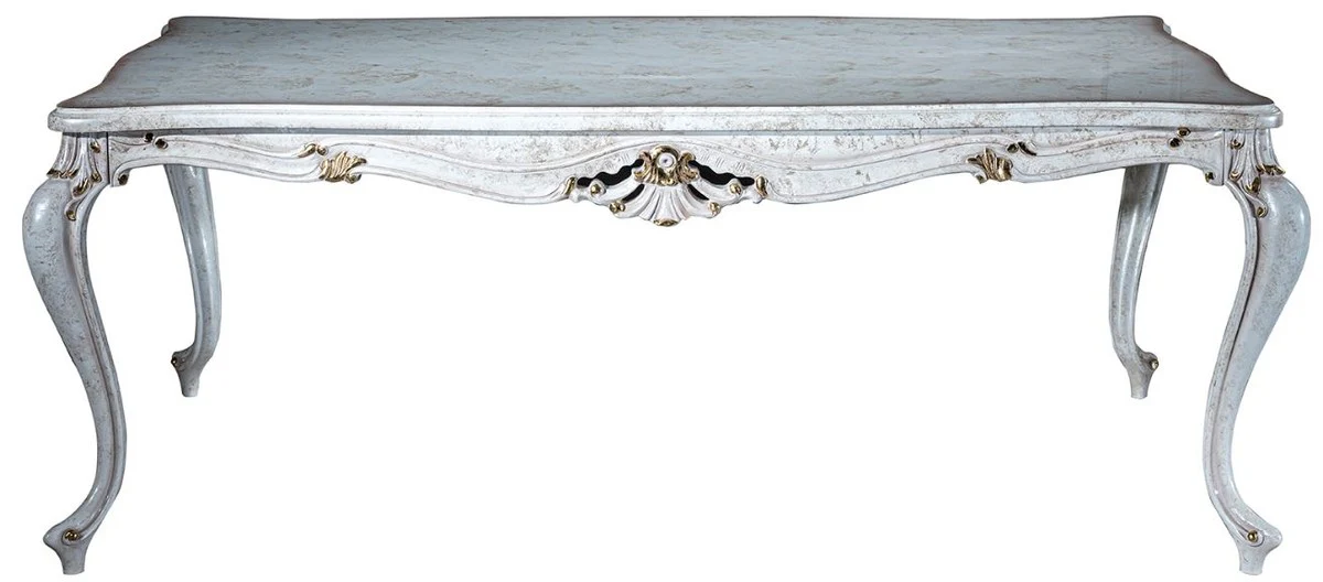 Casa Padrino mesa de comedor barroco de lujo blanco antiguo / oro 201 x 102 x A. 80 cm - Mesa de cocina de madera maciza - Mesa de comedor - Muebles de comedor de estilo barroco
