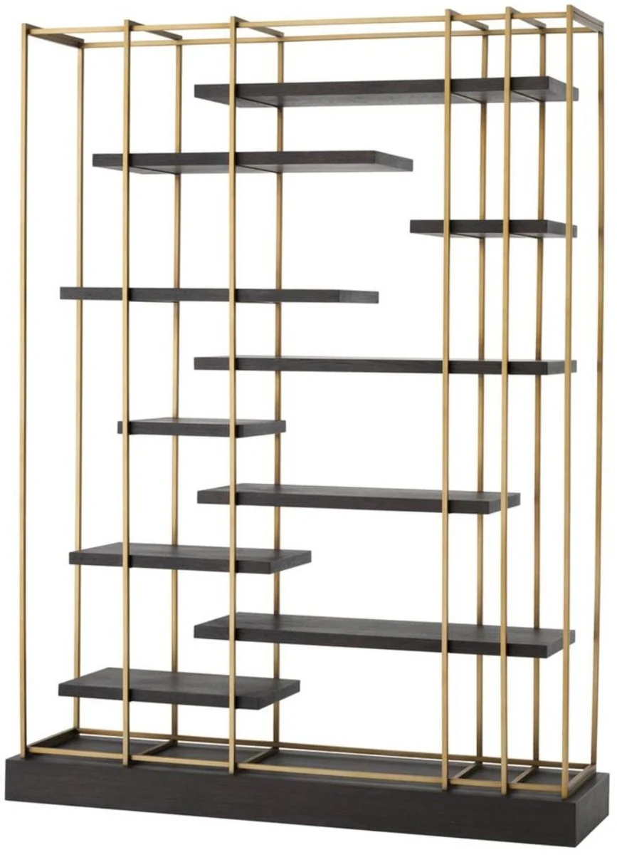 Casa Padrino estante de lujo de la sala de estar de gris oscuro / latón 166 x 45 x H. 222 cm - Armario de la Sala de Estar