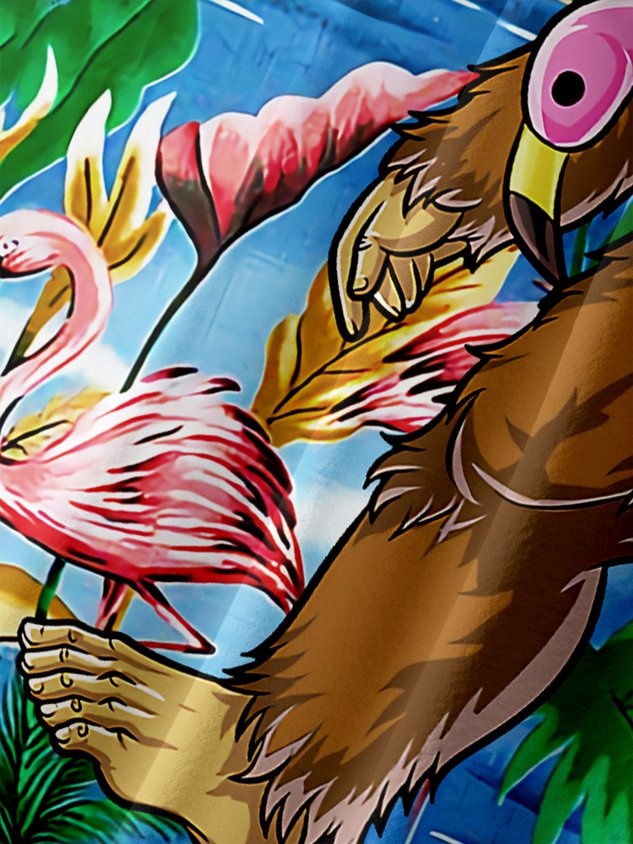 Bigfoot Flamingo Chest Pocket Short Sleeve Hawaiian Shirt