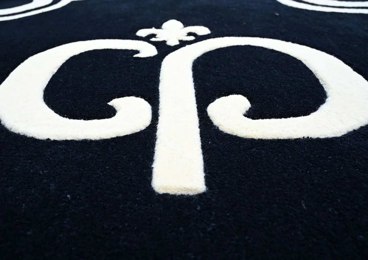 Casa Padrino Alfombra Barroco de Lujo Negro / Blanco Ø 150 cm - Interior Barroco