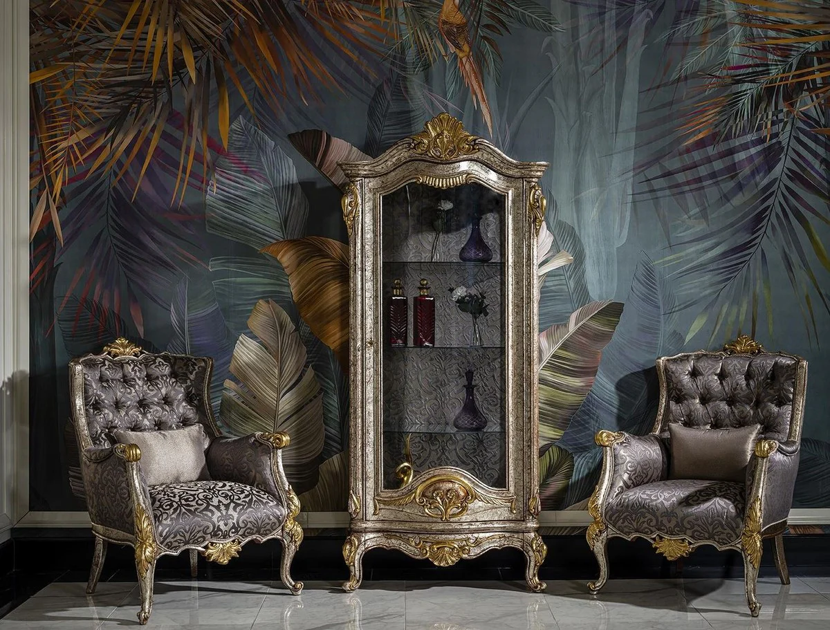 Casa Padrino vitrina barroco de lujo plata antigua / marr¨®n / oro - Vitrina de madera maciza hecha a mano - Magn¨ªficos muebles barrocos