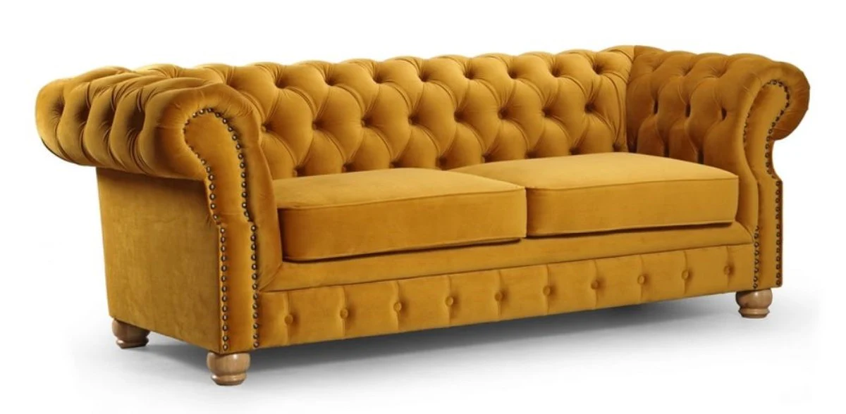 Casa Padrino sof¨¢ de 2 plazas Chesterfield de lujo ocre / marr¨®n claro 167 x 93 x A. 77 cm - Sof¨¢ de Sal¨®n Chesterfield - Muebles de Sal¨®n Chesterfield