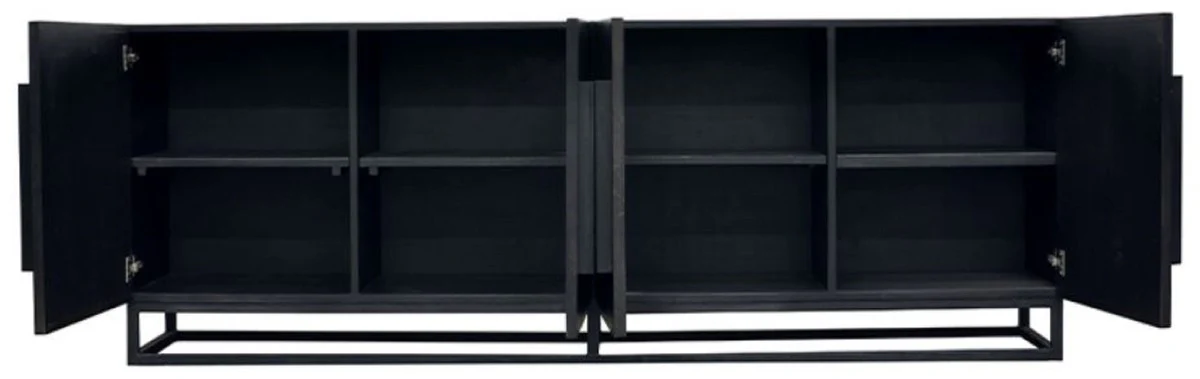 Casa Padrino aparador de madera maciza de lujo negro 220 x 43 x A. 80 cm - Gabinete de roble rústico con 4 puertas - Muebles de comedor rústicos de madera maciza - Muebles de comedor de lujo