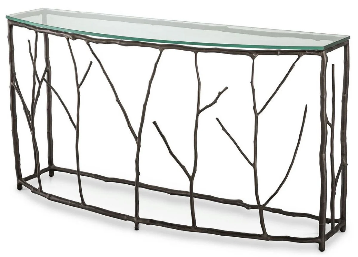 Casa Padrino consola de lujo bronce 140,5 x 41 x A. 74,5 cm - Consola de aluminio con tapa de vidrio - Muebles de Lujo