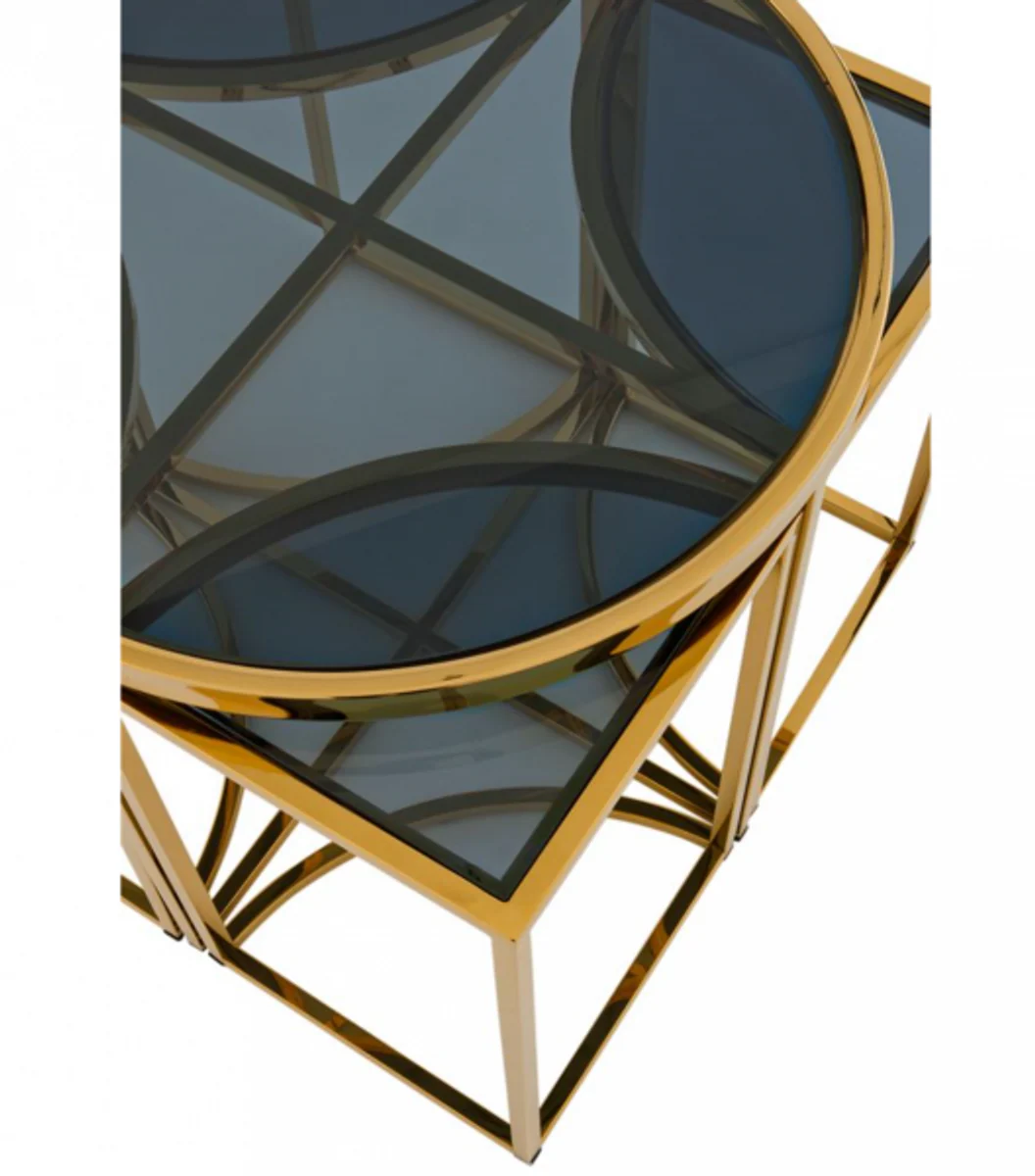 Casa Padrino luxury art deco designer side table set of 5 gold with smoke glass - Luxury Quality