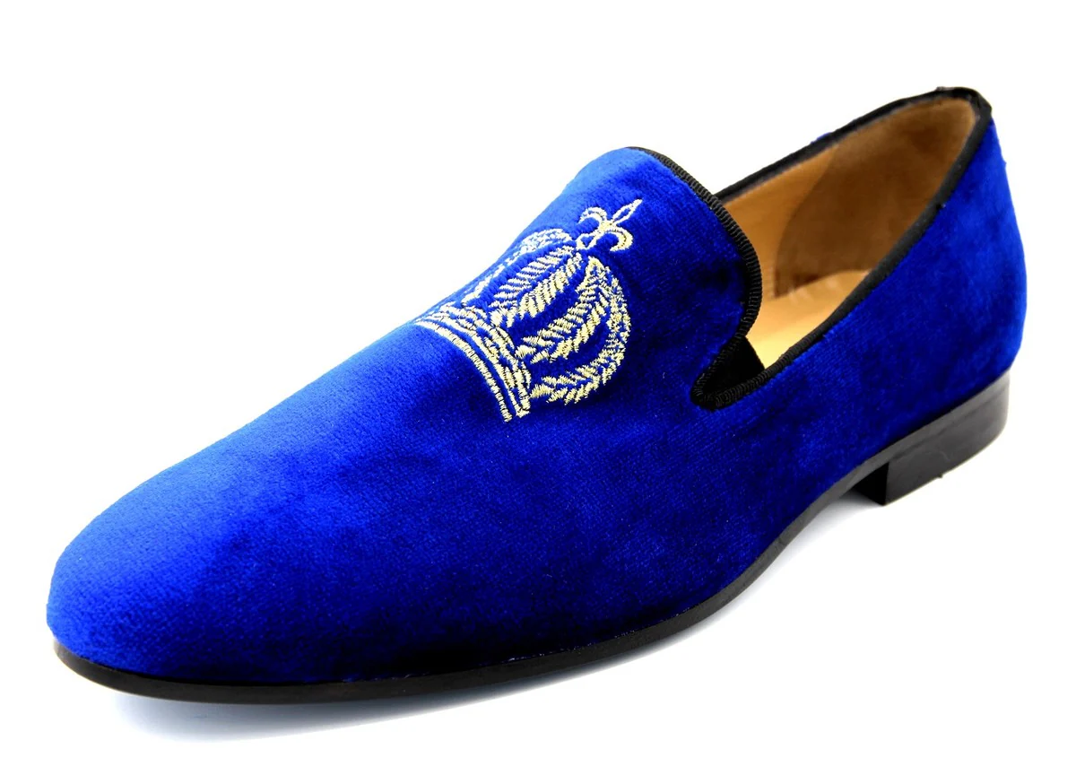 Pomp??s by Casa Padrino Zapatillas de Terciopelo de Lujo Corona Azul Real / Oro - Diferentes Tama?os de Zapatos - dise?ado por Harald Gl??ckler