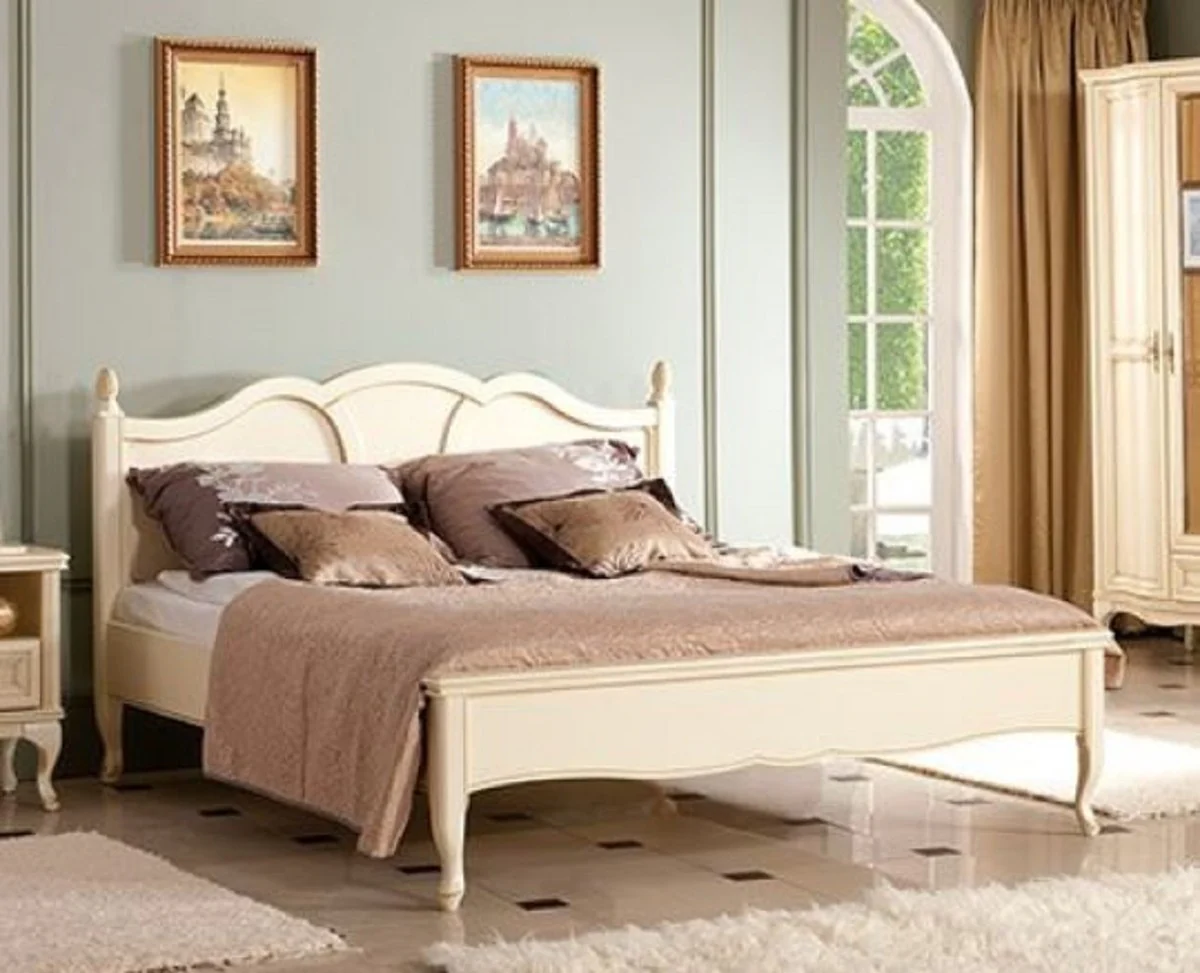 Casa Padrino cama doble Art Nouveau de lujo crema 194 x 214,2 x A. 107,5 cm - Elegante cama de madera maciza - Muebles de Dormitorio de Estilo Barroco y Art Nouveau