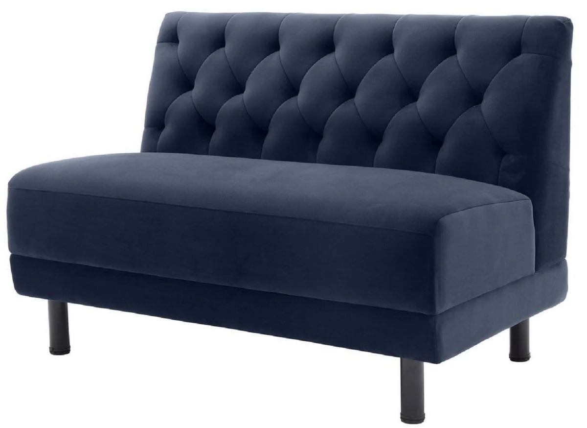 Casa Padrino sof¨¢ Chesterfield de lujo azul medianoche / negro 121 x 75 x A. 85 cm - Sof¨¢ de sal¨®n con tela de terciopelo fino - Colecci¨®n de Lujo