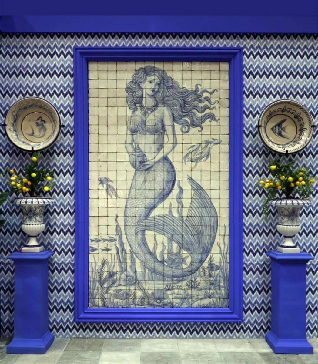 Casa Padrino pintura mural barroco de lujo sirena crema / azul A. 280 cm - Decoraci¨®n de pared barroco