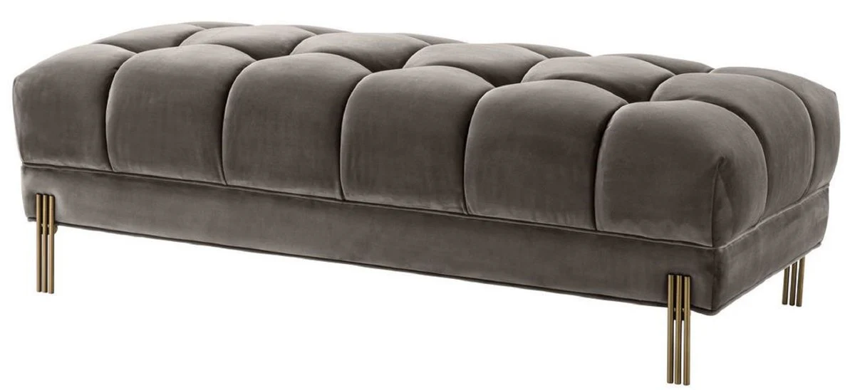 Casa Padrino banco de lujo gris / lat¨®n 133 x 59 x H. 42 cm - Banco Acolchado de Terciopelo con Patas de Acero Inoxidable - Colecci¨®n de Lujo