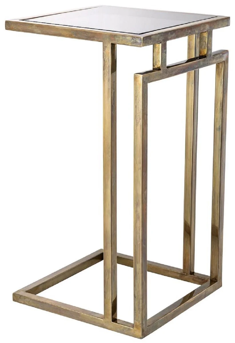 Casa Padrino mesa auxiliar de lujo lat¨®n vintage / gris 33 x 33 x A. 60 cm - Mesa de acero inoxidable con tapa de vidrio - Muebles de sal¨®n - Muebles de lujo - Instalaci¨®n de lujo - Interior de lujo