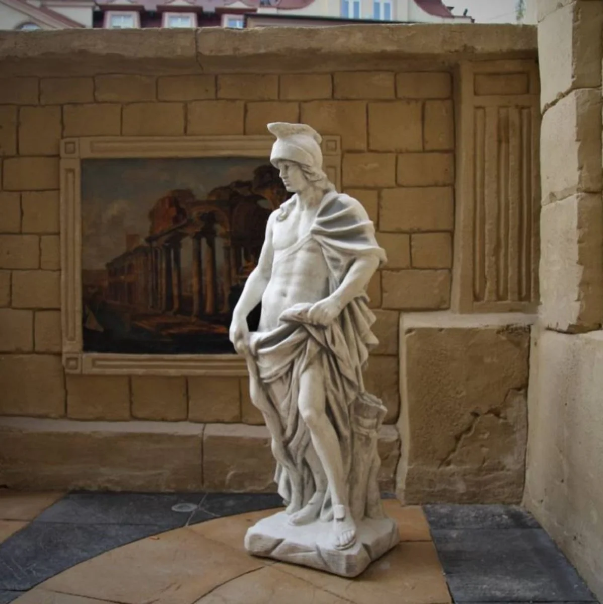 Casa Padrino escultura de decoración de jardín soldado romano gris A. 146 cm - Figura de piedra de jardín - Figura XXL - Escultura de jardín de piedra - Escultura XXL - Decoración de jardín romano