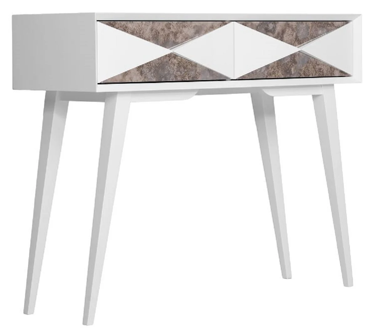 Casa Padrino Consola de Lujo Blanco Mate / Plata Antiguo 100 x 35 x A. 80 cm - Consola de Madera Maciza Espejada y 2 Cajones - Muebles de Lujo - Interiores de Lujo