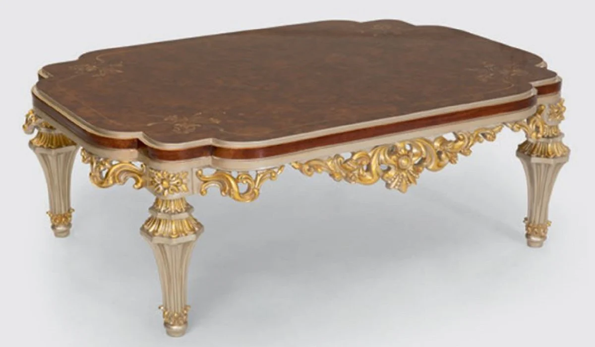 Casa Padrino mesa de sal¨®n barroco de lujo marr¨®n / plata / oro 120 x 88 x A. 44 cm - Mesa de centro noble de madera maciza en estilo barroco - Muebles de Sal¨®n Barrocos