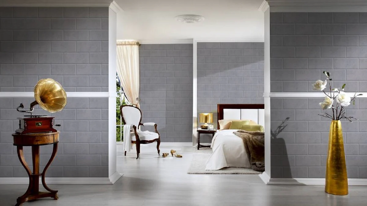 Papel pintado no tejido de Versace Via Gesu 343224 en piedra aspecto gris - Papel Pintado de Diseño - Accesorios Deco de Lujo