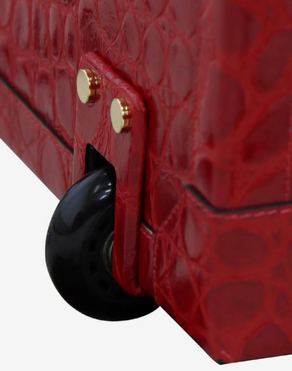 Casa Padrino maleta de cuero genuino de lujo con cerradura de combinaci¨®n y ruedas rojo / oro 48 x 28 x A. 90 cm - Maleta de Viaje Hecha a Mano de Cuero de Alta Calidad - Accesorios de Lujo