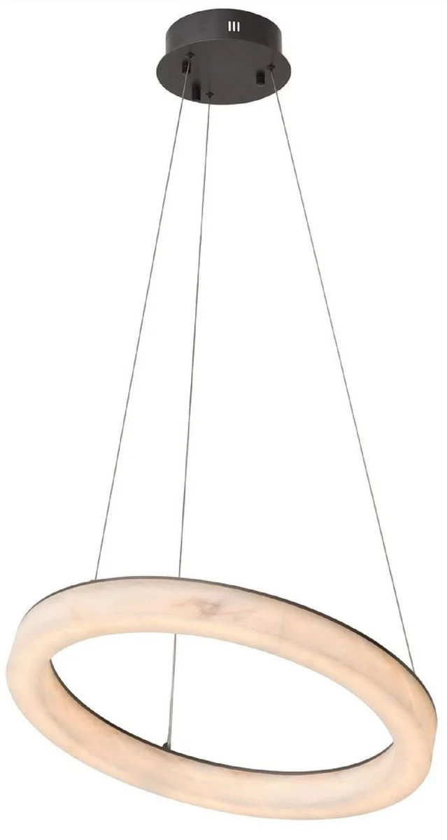 Casa Padrino lámpara de araña LED de lujo alabastro / bronce Ø 60 x A. 5,5 cm - Lámpara de araña de salón redonda con pantalla alabastro - Muebles de lujo - Interior de lujo - Luces LED de lujo