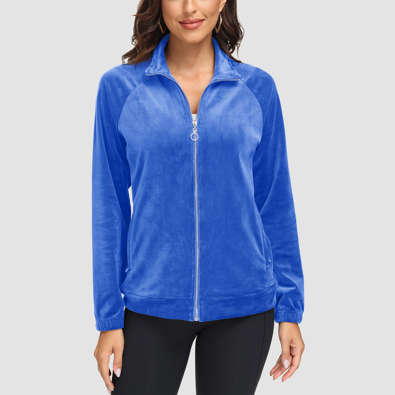 Women's Velour Jackets Full Zip Up Fleece Jacket With Zipper Pockets Soft Winter Jackets