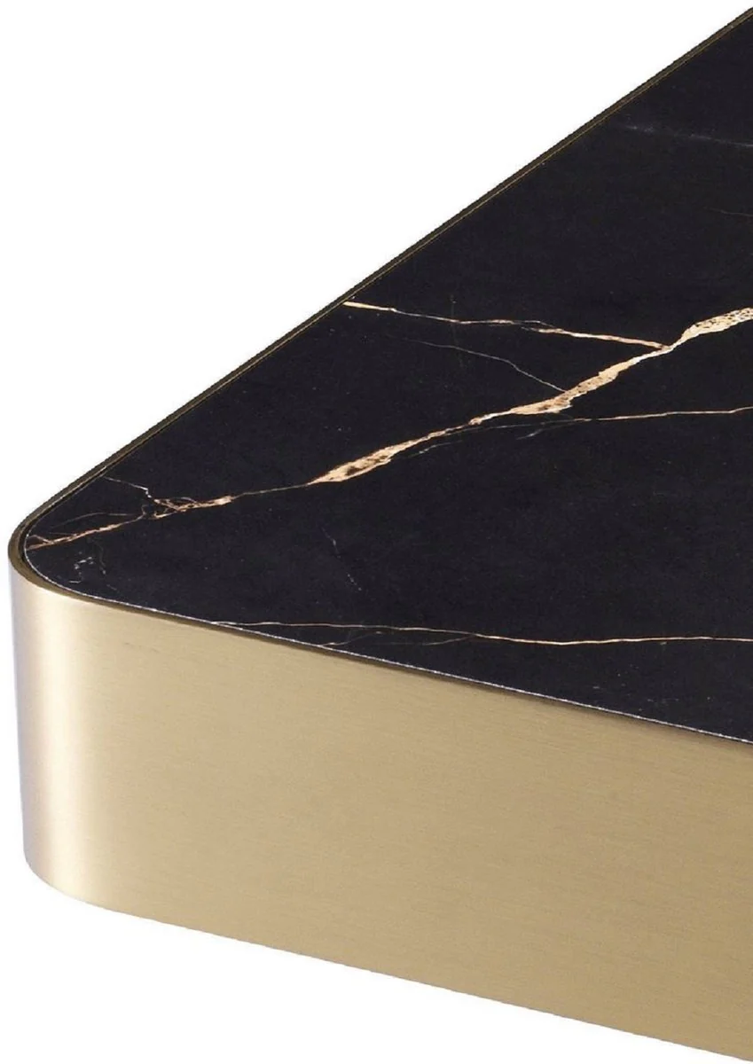 Casa Padrino mesa auxiliar de lujo negro / lat¨®n 50 x 50 x A. 47,5 cm - Mesa cuadrada de acero inoxidable con tapa de cer¨¢mica - Muebles de sal¨®n - Muebles de Lujo