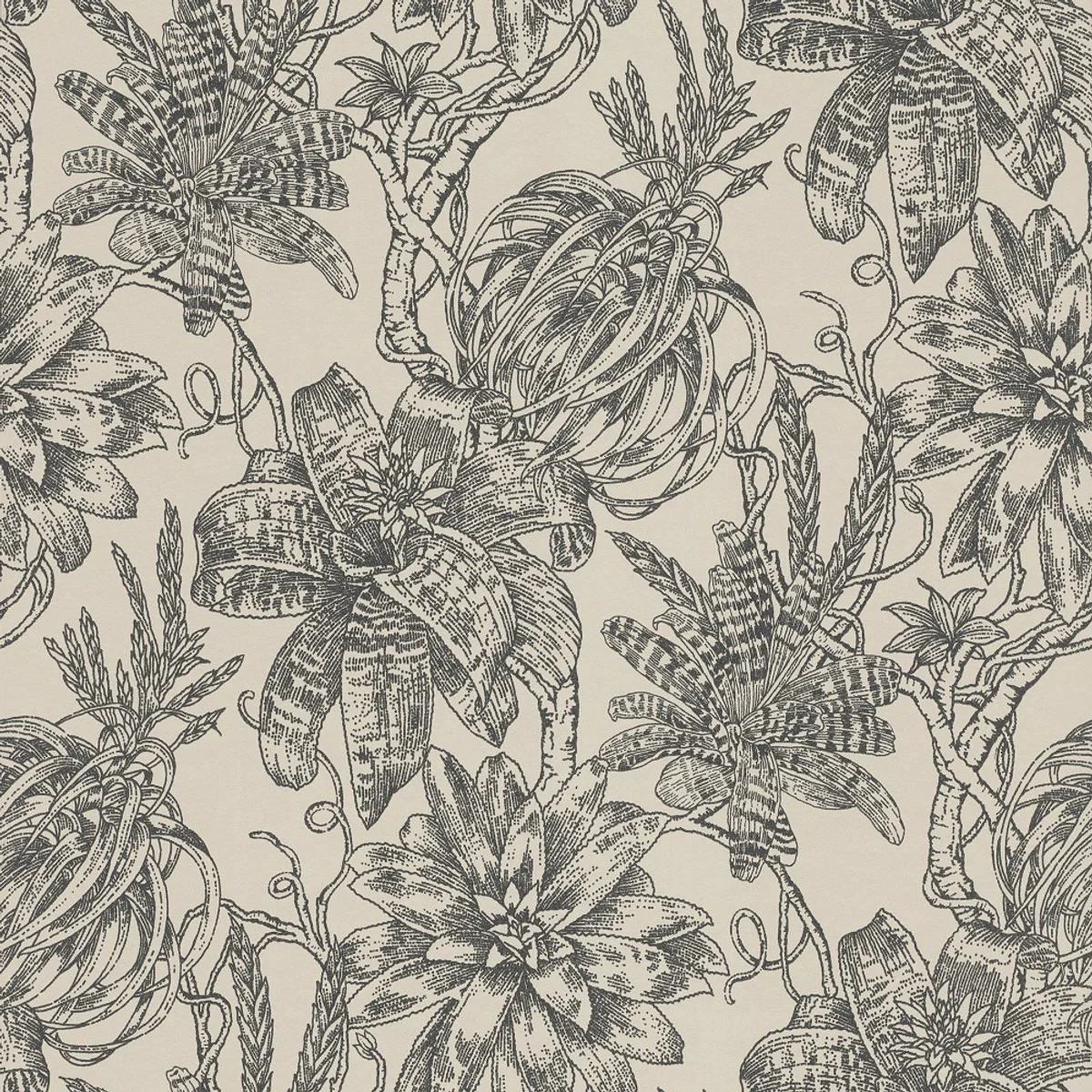 Casa Padrino papel tapiz de papel de lujo mate beige / antracita - 10,05 x 0,53 m - Papel Pintado con Diseño de Flores
