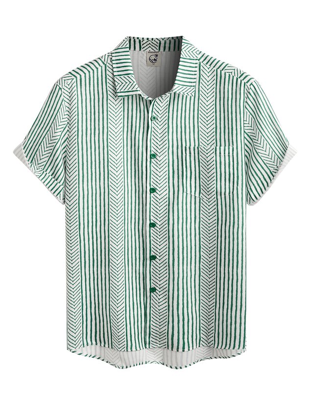 Shirts For Father Retro Striped Chest Pocket Short Sleeve Shirt