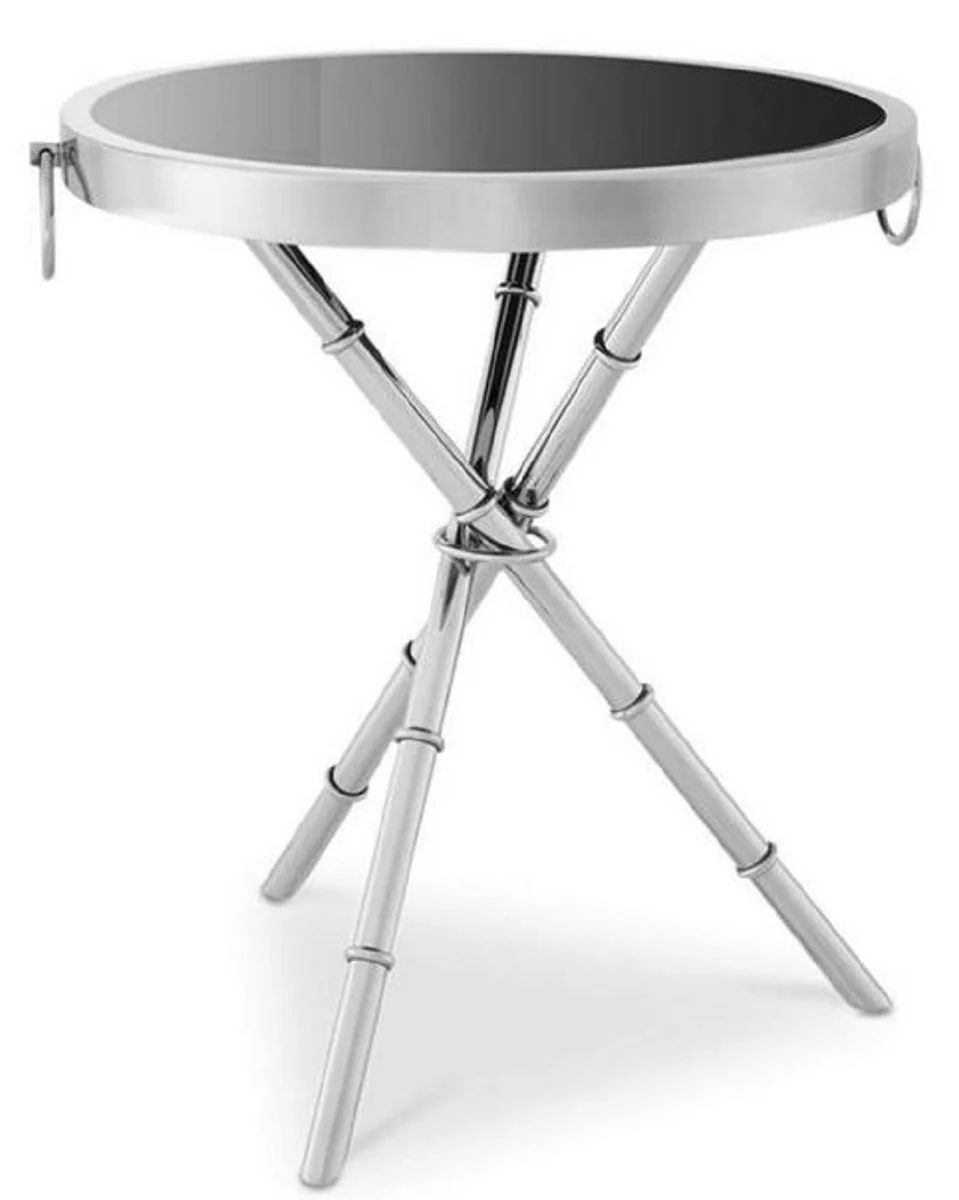 Casa Padrino mesa auxiliar de lujo plata / negro ? 55 x H. 44 cm - Mesa Redonda de Metal con Tapa de Vidrio - Muebles de Sala