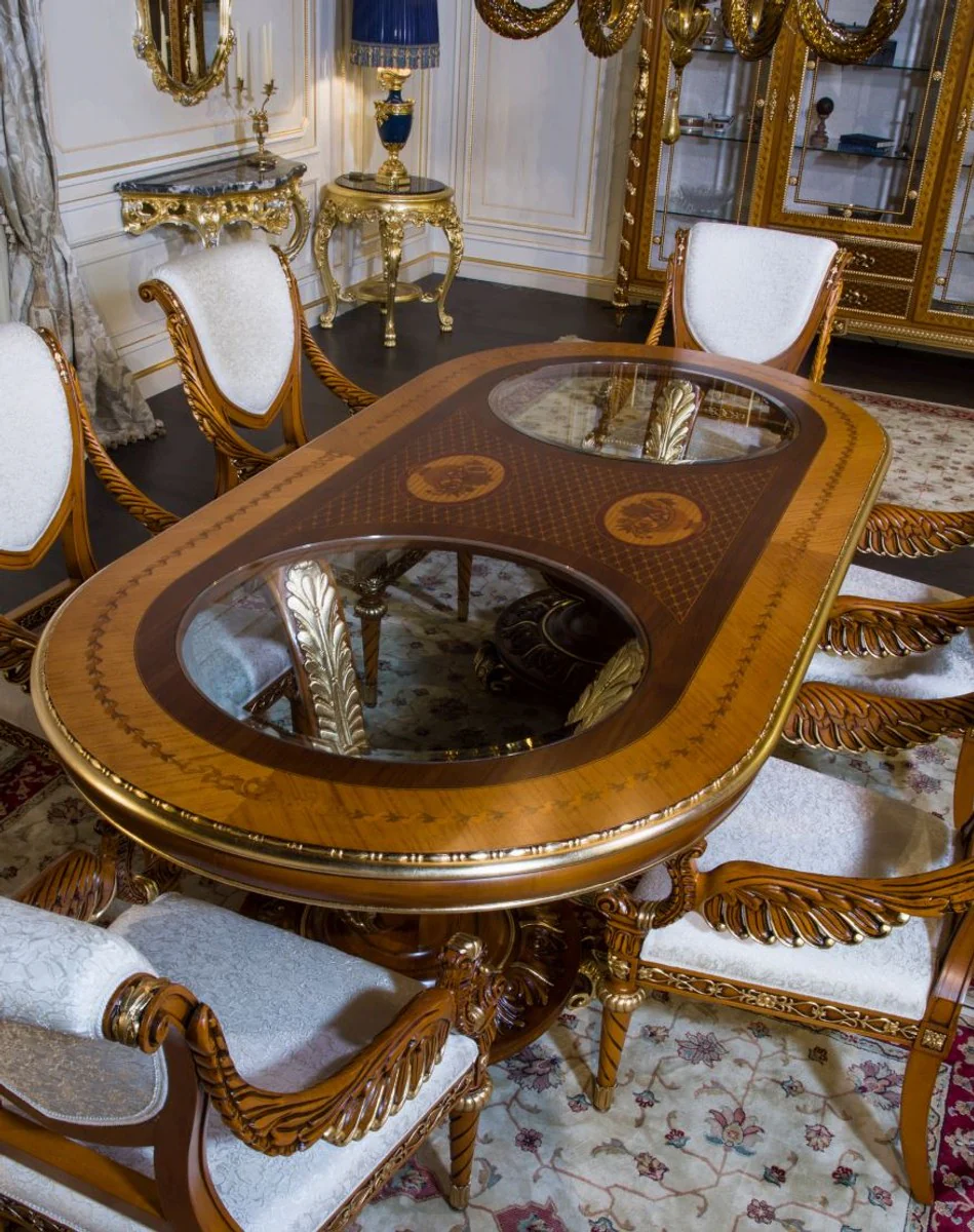 Casa Padrino mesa de comedor barroco de lujo marr¨®n claro / marr¨®n / oro - Diferentes Tama?os - Magn¨ªfica mesa de comedor de madera maciza - Muebles de castillo de restaurante de hotel - Calidad de Lujo