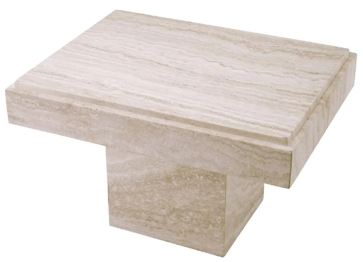 Casa Padrino mesa auxiliar de travertino de lujo beige 65 x 50,5 x A. 40,5 cm - Mesa auxiliar de piedra natural - Muebles de sal¨®n - Muebles de travertino - Muebles de lujo - Instalaci¨®n de lujo