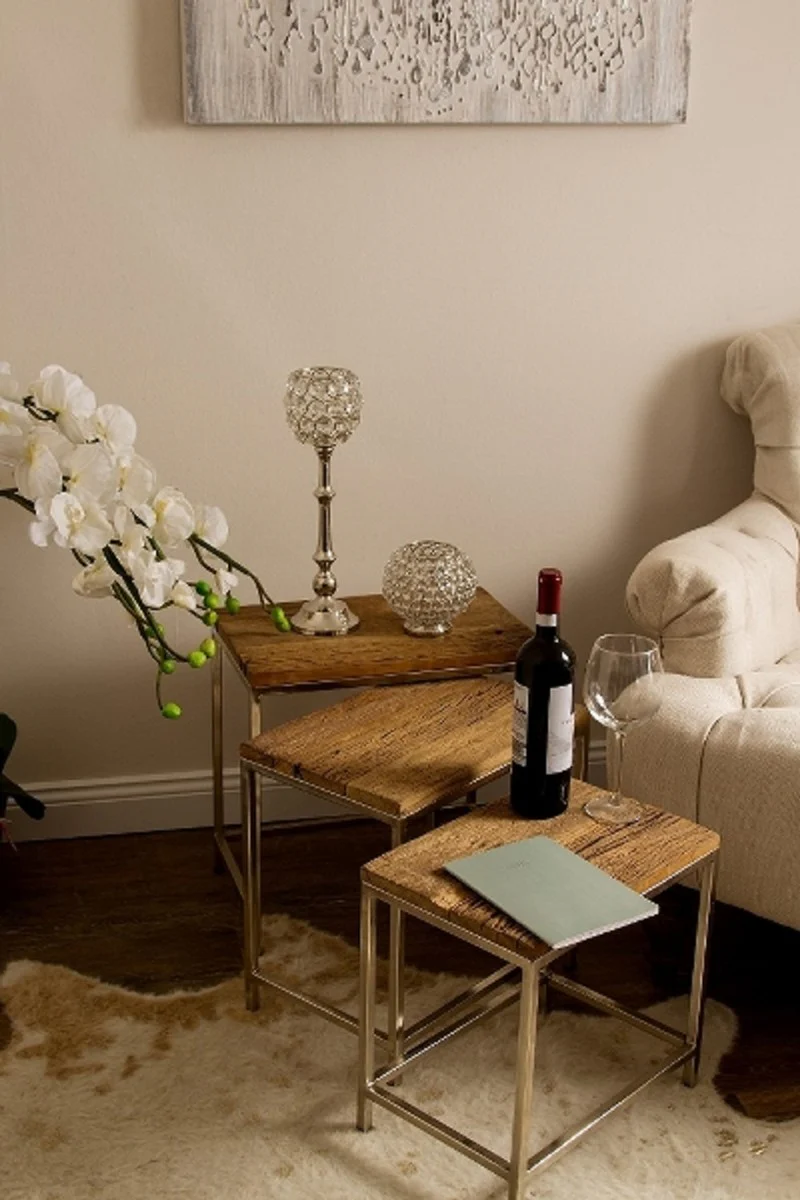 Casa Padrino conjunto de mesa auxiliar de lujo marr¨®n / plata 45 x 30 x H. 45 cm - Mesas Laterales con Base de Metal