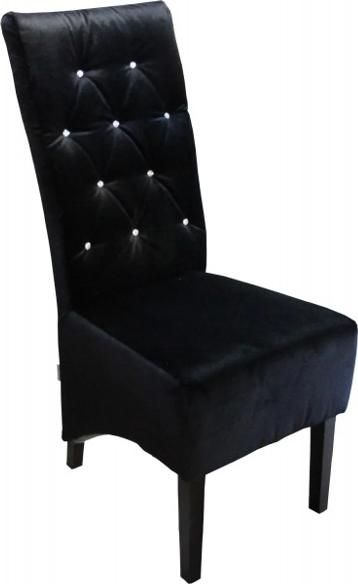Casa Padrino Dise?ador Chesterfield silla de comedor Negro con pedrer¨ªa Bling Bling