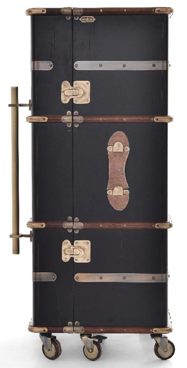 Casa Padrino armario bar de lujo con ruedas negro antiguo 59 x 51 x A. 120 cm - Armario maleta en look retro - Mueble bar estilo retro - Mueble bar - Muebles de lujo