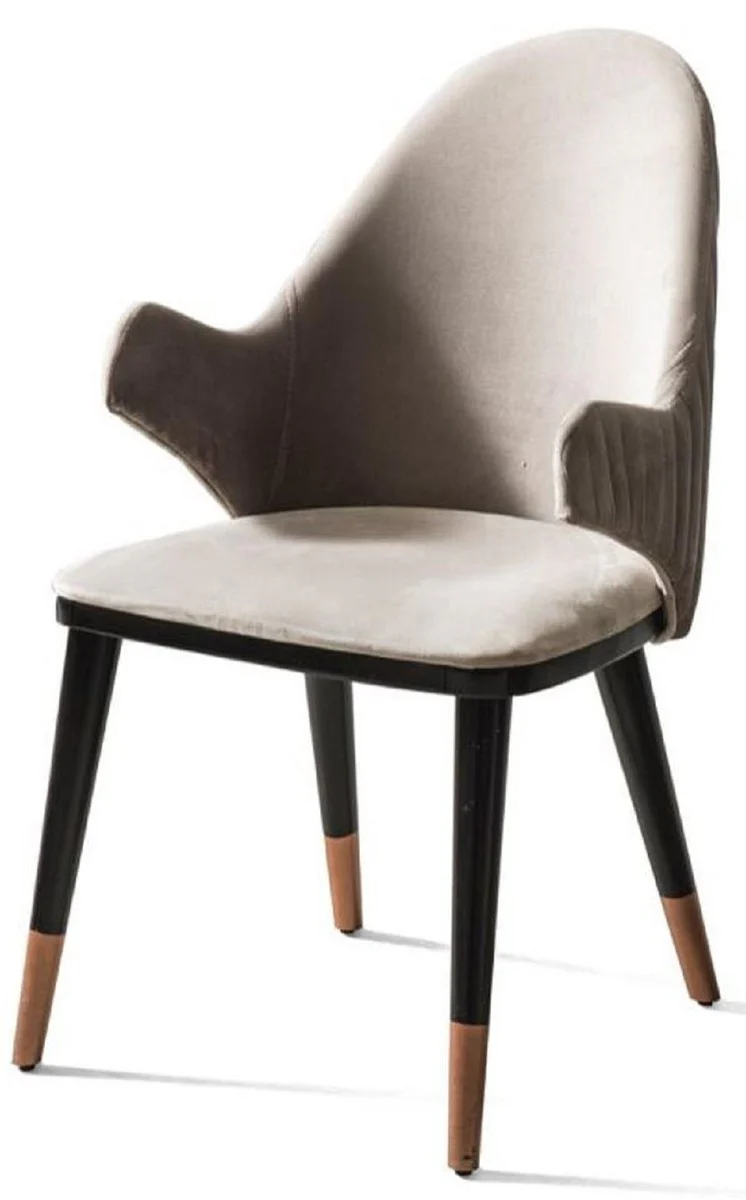 Casa Padrino conjunto de comedor de lujo gris / negro / cobre - 1 Mesa de Comedor de Lujo y 6 Sillas de Comedor de Lujo con Reposabrazos - Muebles de comedor - Muebles de lujo