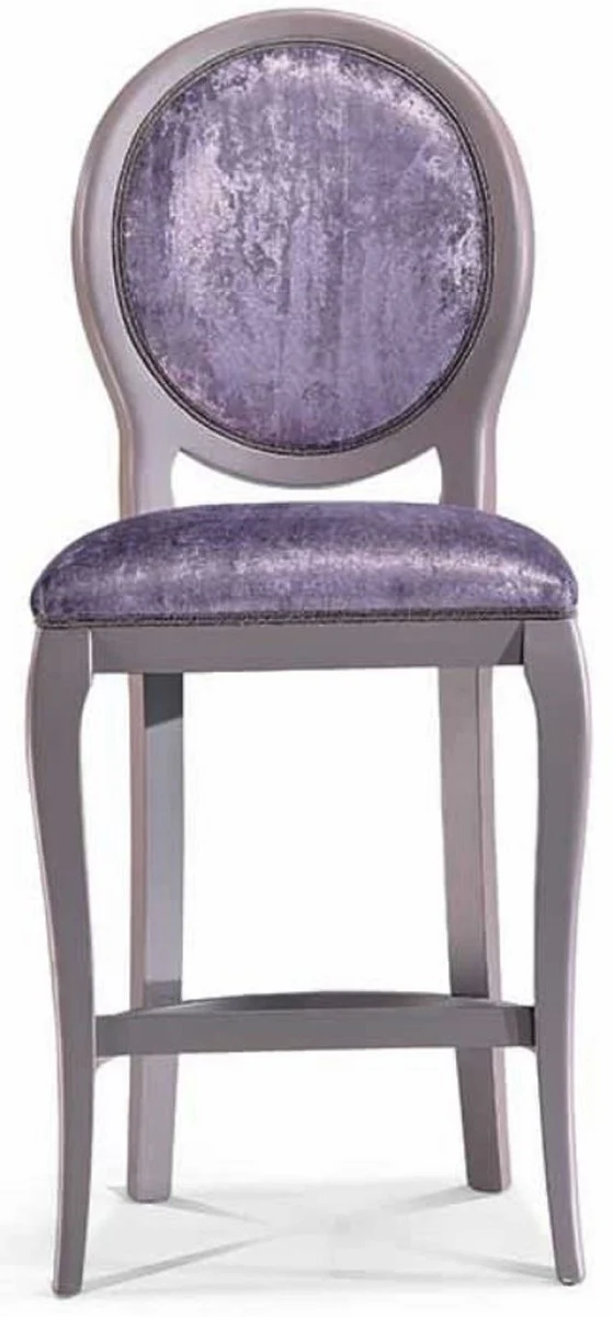 Casa Padrino Silla de Bar Barroco de Lujo P¨²rpura / Gris A. 113 cm - Hecho en Italia