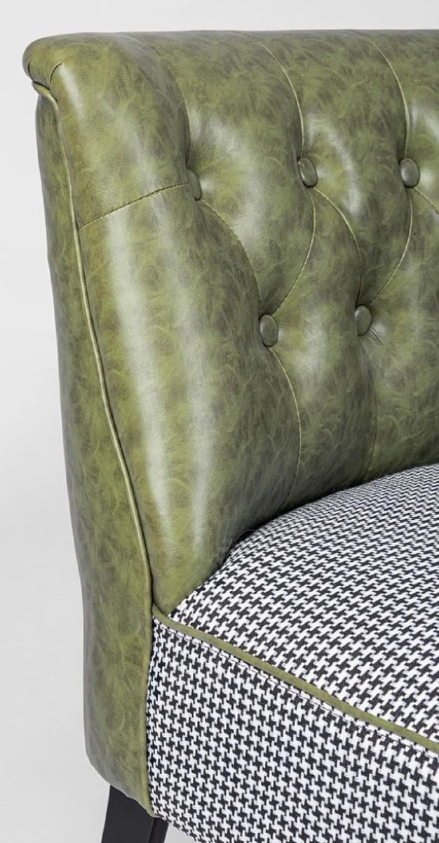 Casa Padrino sof¨¢ Chesterfield de lujo en cuero artificial verde oscuro / blanco / negro 136 x 66 x A. 76 cm - Sof¨¢ de sal¨®n - Muebles de sal¨®n - Muebles Chesterfield - Muebles de lujo