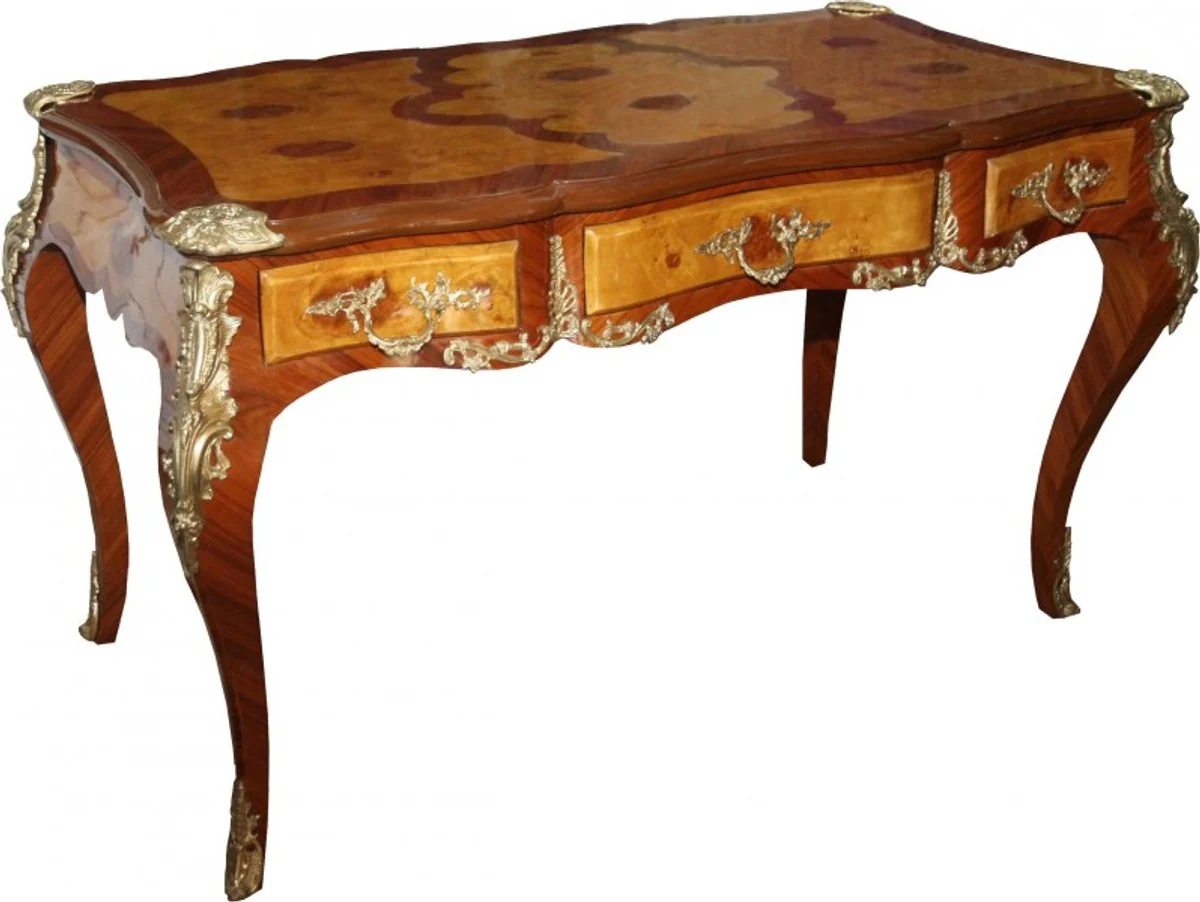 Casa Padrino luxury baroque desk with 3 drawers brown / gold B 141 cm, d 71 cm - secretary luxury furniture