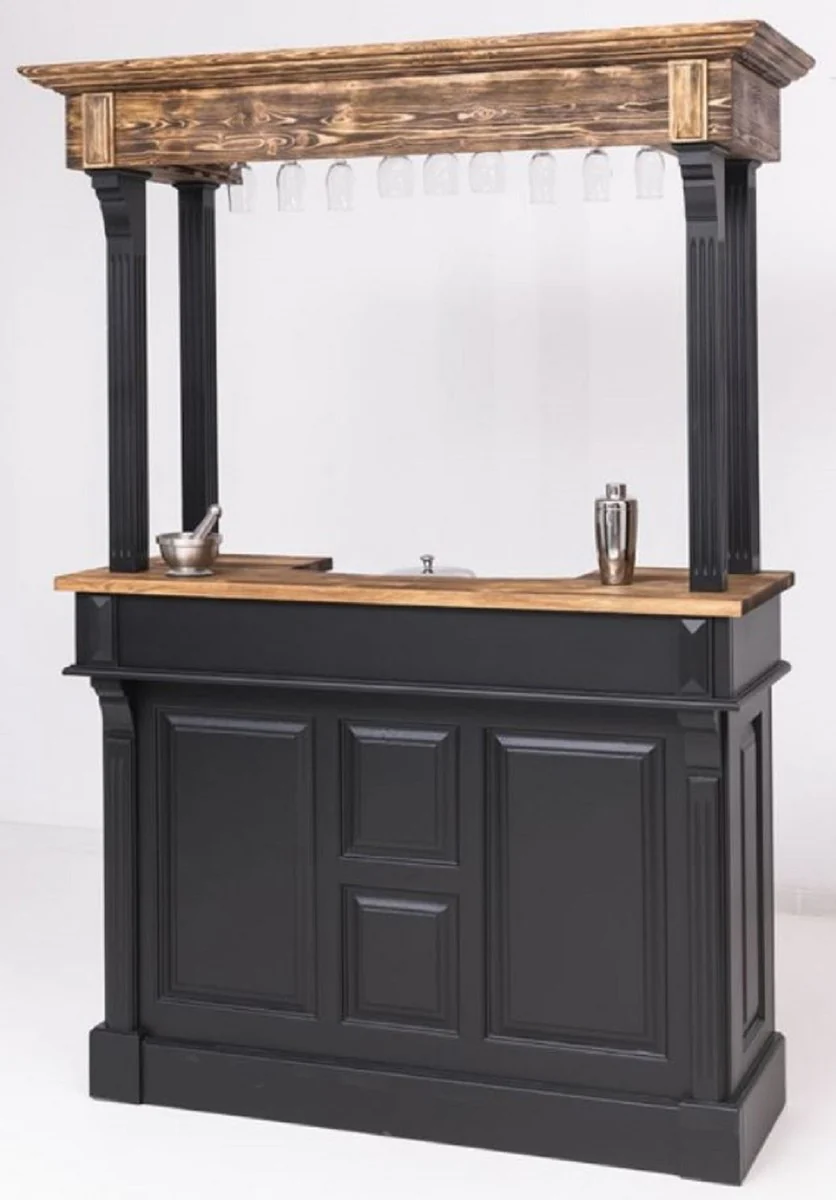 Casa Padrino barra de bar de estilo campestre negro / marr¨®n 150 x 56 x A. 210 cm - Mesa de bar de madera maciza - Muebles de bar de madera maciza en estilo campestre