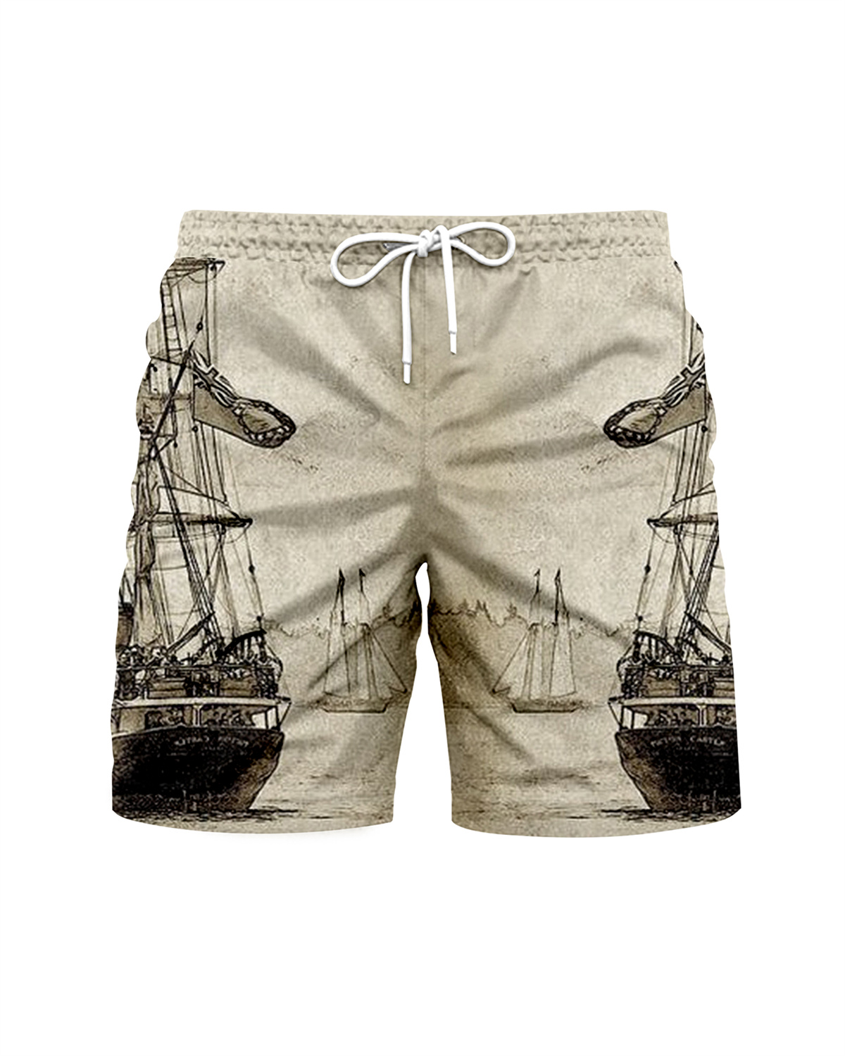 Suitmens Men's Hawaiian Navigation Bowling Print Shirt Three-Piece Set 052