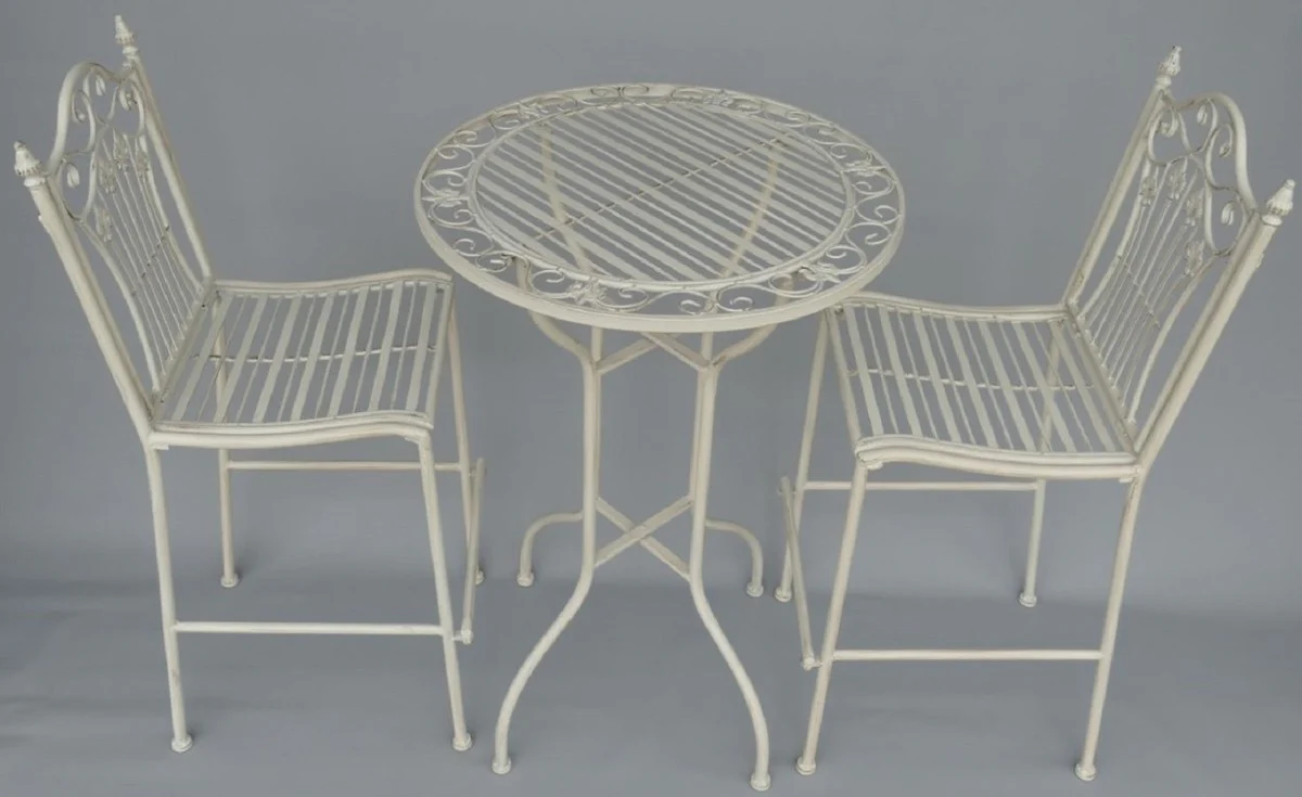 Casa Padrino conjunto de muebles de jardín Art Nouveau blanco rústico - 1 Mesa de Bar y 2 Sillas de Bar - Muebles de Jardín Nostálgicos
