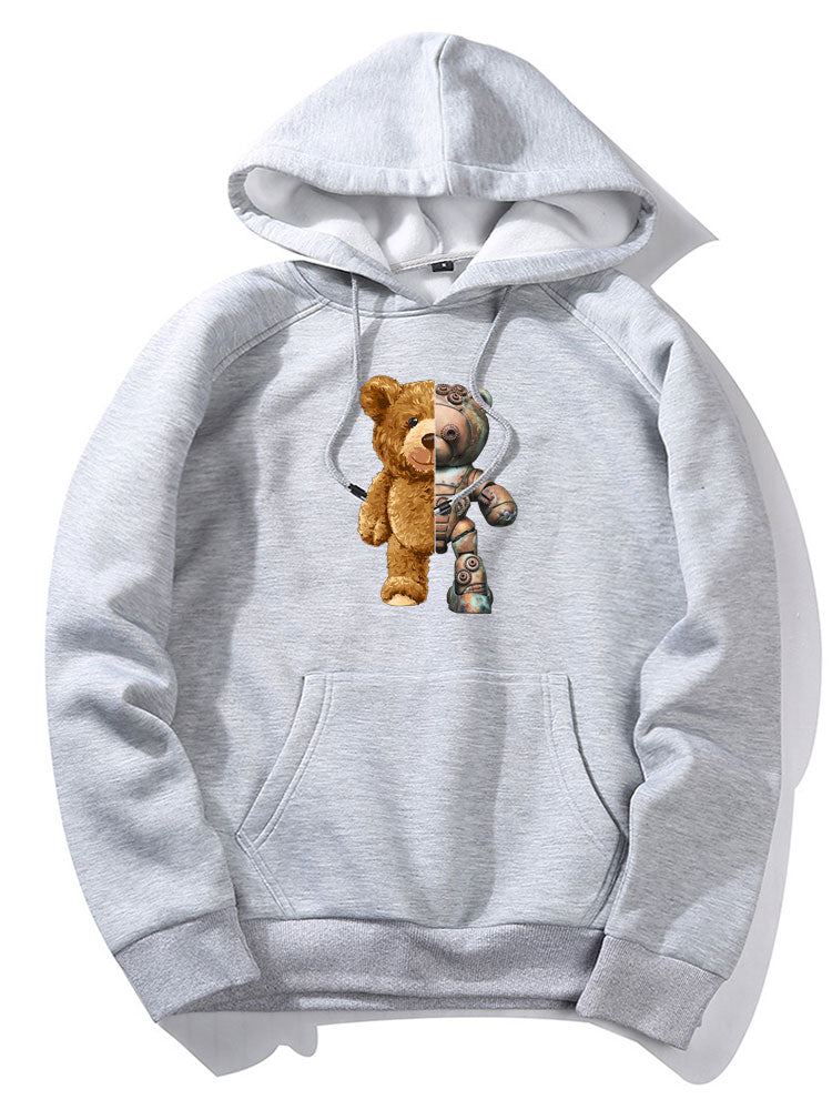 Robot Bear Graphic Print Hoodies