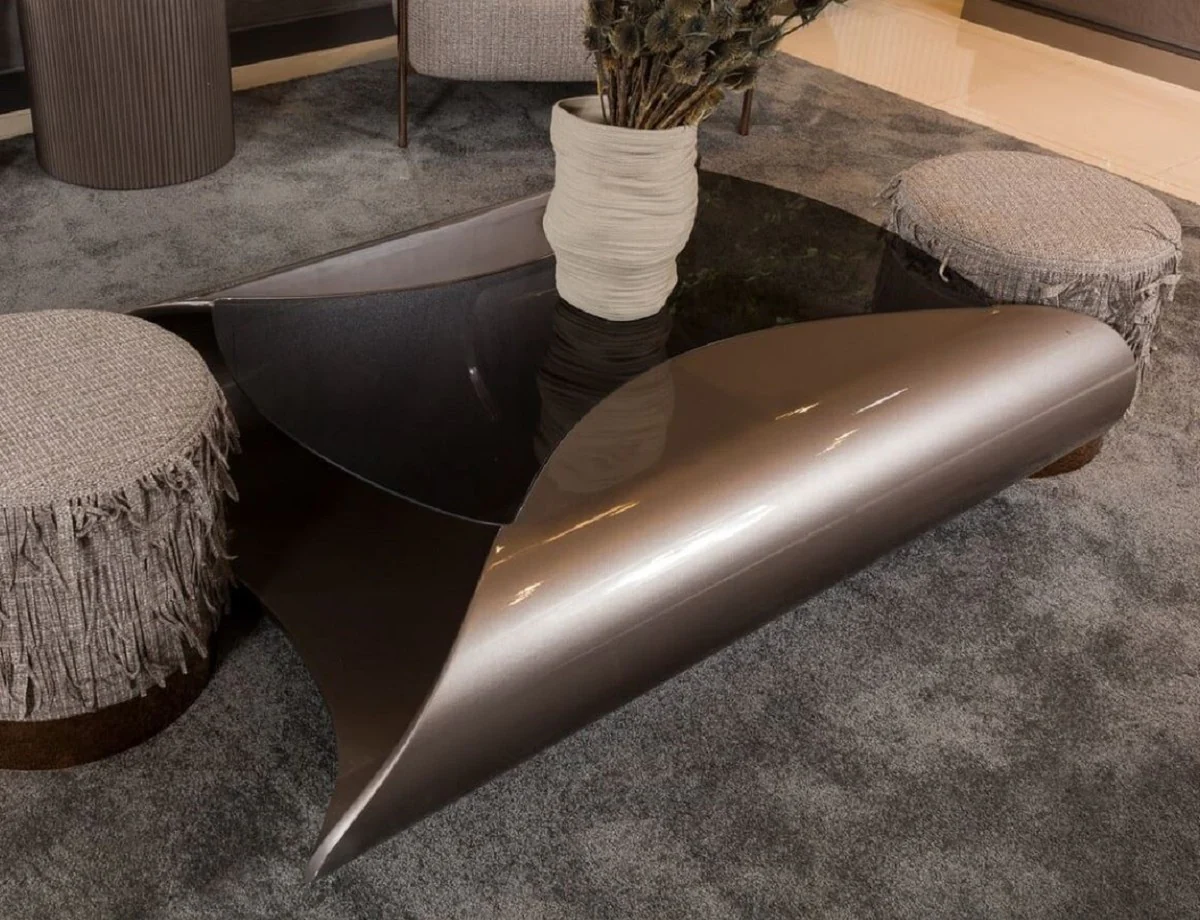 Casa Padrino mesa de centro de dise?o de lujo gris / negro 140 x 90 x A. 35 cm - Mesa de sal¨®n con tapa de vidrio - Muebles de sal¨®n - Muebles de hotel - Muebles de dise?o de lujo