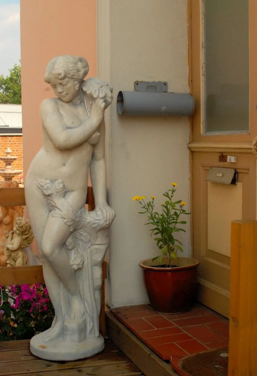 Gran Casa Padrino Art Nouveau escultura mujer con flor estilo antiguo 40 x H 140 cm estilo antiguo gris - decoración de jardín barroco - pesado y sólido