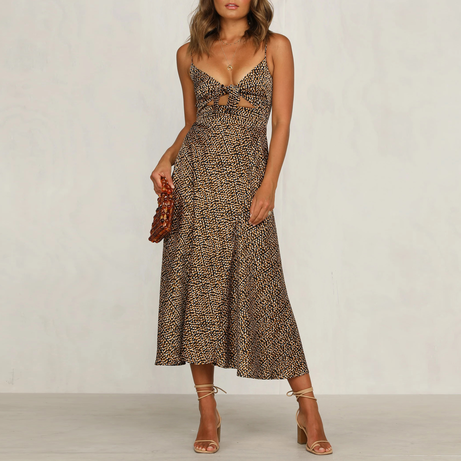 Fashion Suspenders Spring And Summer Knotted Small Leak Dress