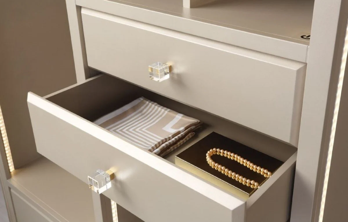 Casa Padrino Armario de Lujo Beige 326 x 60 x A. 230 cm - Armario de Dormitorio Abierto - Muebles de Dormitorio - Muebles de Hotel - Muebles de Lujo - Interior de Lujo - Interior de Dormitorio