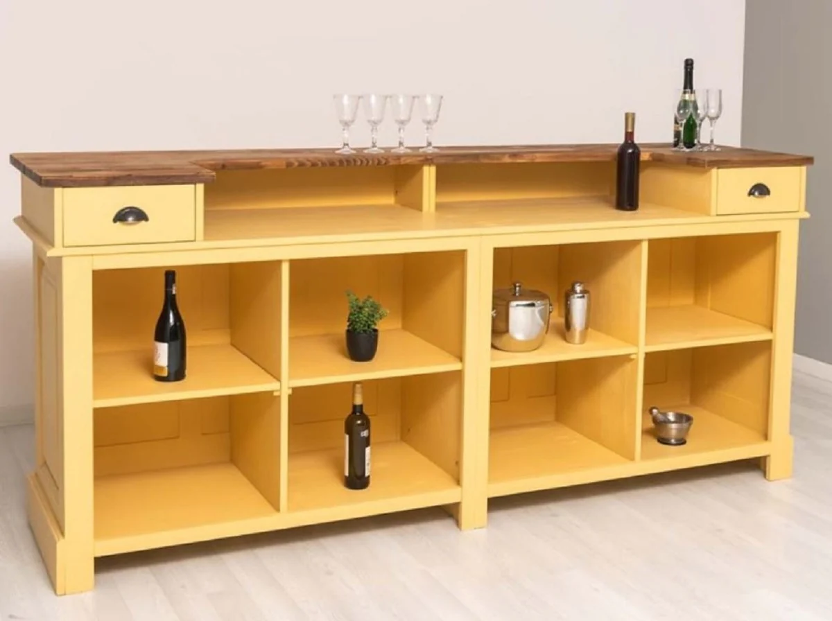 Casa Padrino barra de bar de estilo campestre amarillo / marr¨®n 240 cm - Muebles de bar estilo campestre