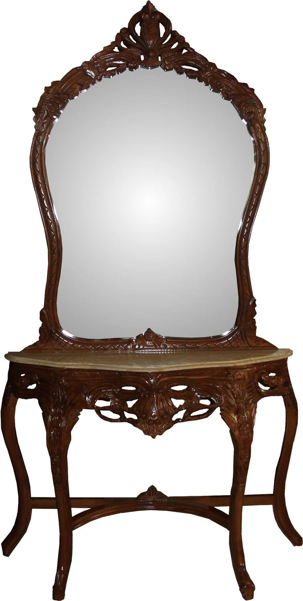 Consola de espejo barroco Casa Padrino marr¨®n con tapa de m¨¢rmol - edici¨®n limitada